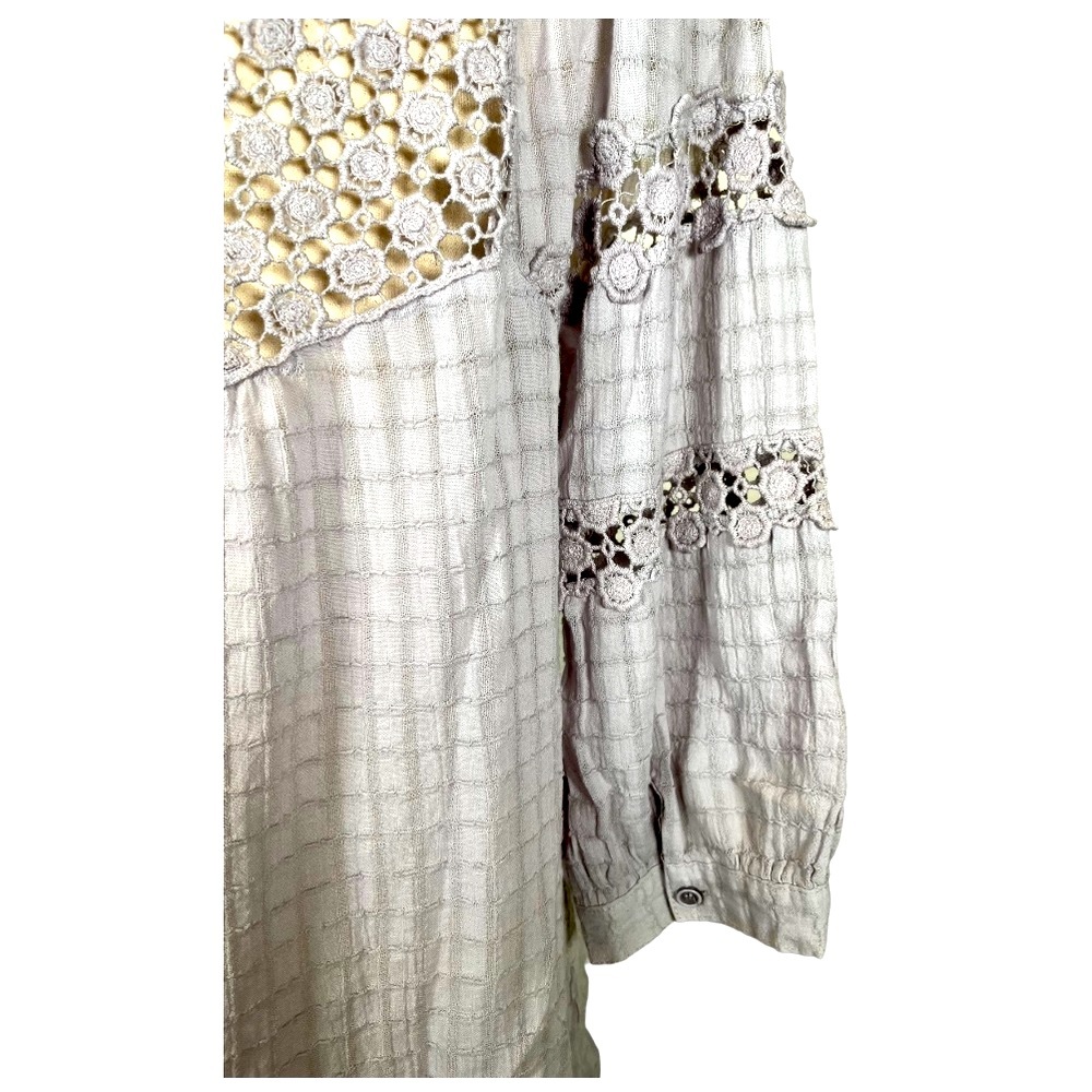 Mollo Rello Boho Peasant Crochet Lavender/Gray V-Neck Tunic/ Dress //Size Medium - Picture 7 of 8